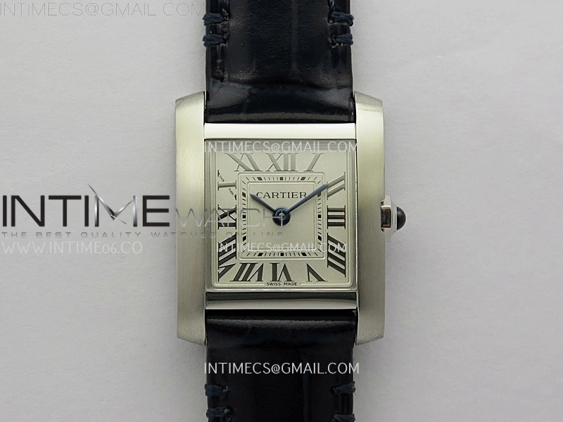 Tank Francaise Ladies 21.2mm SS 8848F 1:1 Best Edition Silver Dial on Black Leather Strap Ronda Quartz V2